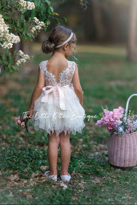 Dusty Blue, Layered flower girl dress / girls special occasion dress