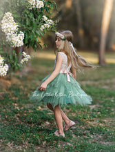 Dusty Blue, Layered flower girl dress / girls special occasion dress