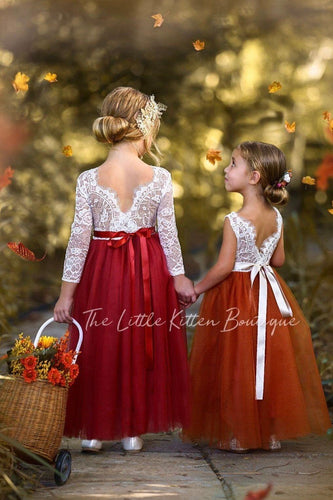 Sleeveless and Long Sleeve, Fall Inspired Burnt Orange and Rust Flower Girl Dresses