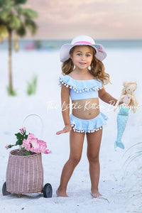 Blue pom pom 2 piece Swimsuit - 2 piece bathing suit