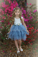 Dusty Blue, Layered flower girl dress / girls special occasion dress
