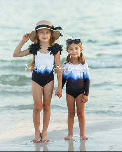 Girls Ombre Swimsuit - 1 piece bathing suit, petal sleeve
