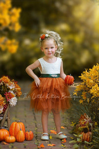 Burnt Orange Knee Length Layered flower girl dress , Fall pumpkin dress / girls special occasion dress
