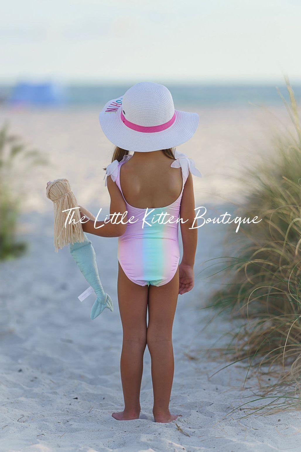 Pastel Rainbow Swimsuit - 1 piece bathing suit - The Little Kitten Boutique