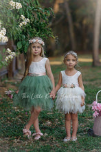 Dusty Blue, Layered flower girl dress / girls special occasion dress