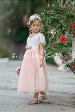 Lace and tulle Flower Girl Dress / Special Occasion Dress with  Butterfly Cap Sleeve