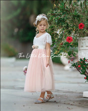 Lace and tulle Flower Girl Dress / Special Occasion Dress with  Butterfly Cap Sleeve