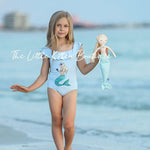 Blue sequins girls mermaid 1 piece swimsuit - 1 piece bathing suit - The Little Kitten Boutique