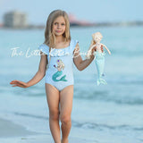 Blue sequins girls mermaid 1 piece swimsuit - 1 piece bathing suit - The Little Kitten Boutique