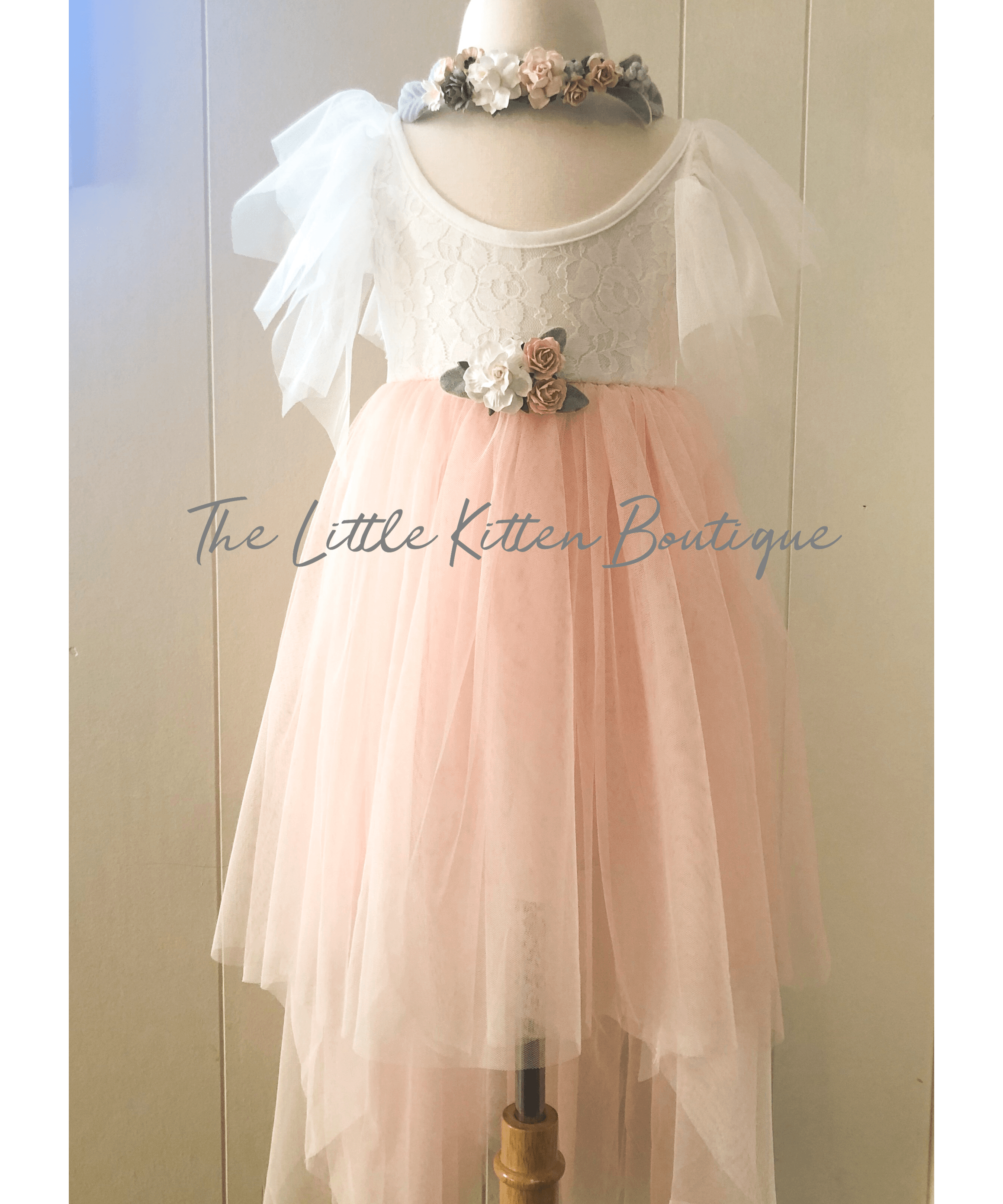 Blush Tulle High Low Flower Girl Dress / Girls Special Occasion Dress - The Little Kitten Boutique