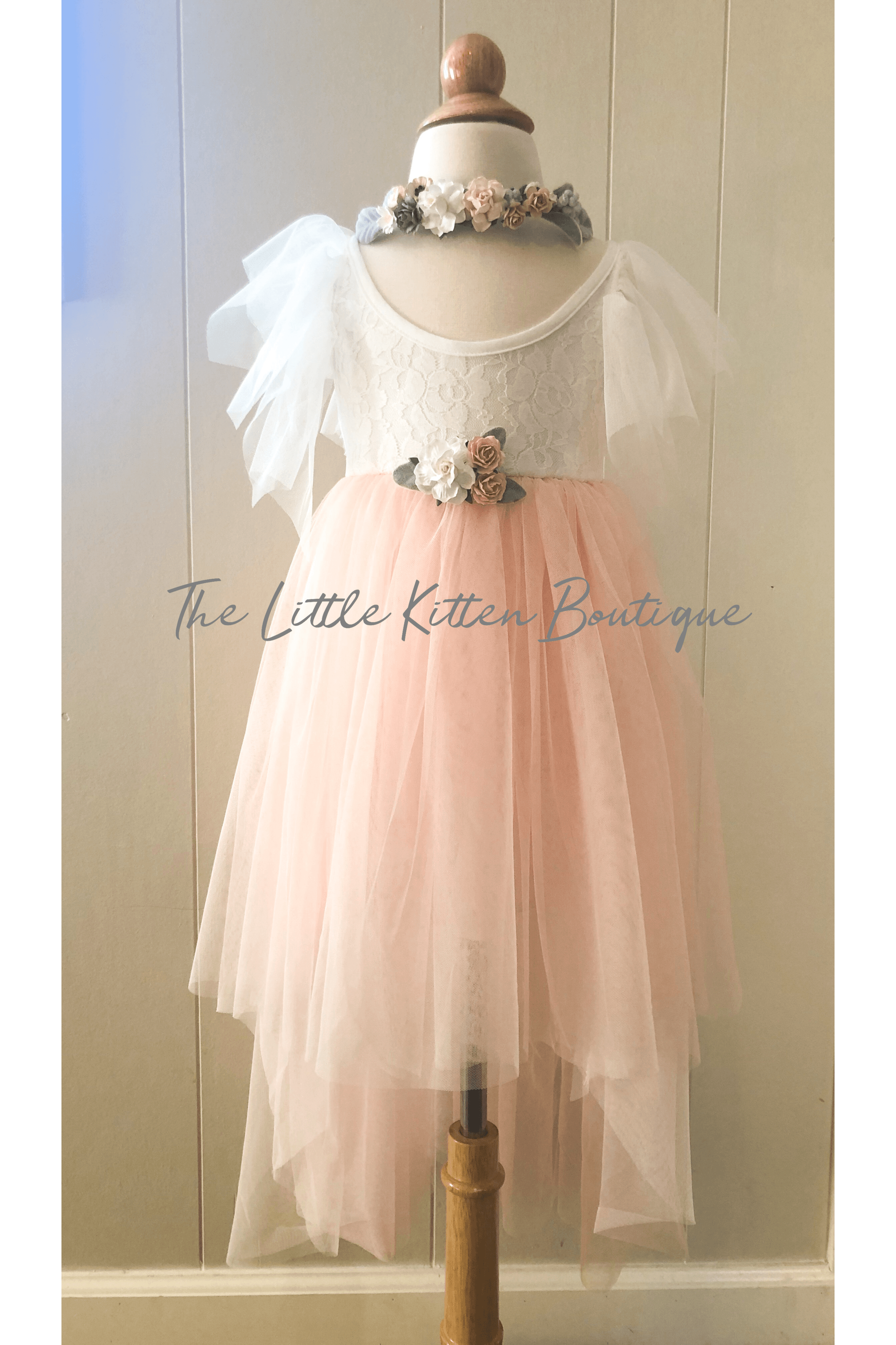 Blush Tulle High Low Flower Girl Dress / Girls Special Occasion Dress - The Little Kitten Boutique