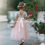 Butterfly Cap Sleeve Special Occasion Lace and tulle flower girl dress - The Little Kitten Boutique