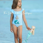 Blue sequins girls mermaid 1 piece swimsuit - 1 piece bathing suit - The Little Kitten Boutique