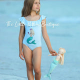 Blue sequins girls mermaid 1 piece swimsuit - 1 piece bathing suit - The Little Kitten Boutique