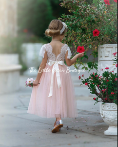 Lace Butterfly Cap Sleeve Special Occasion Lace and tulle flower girl dress