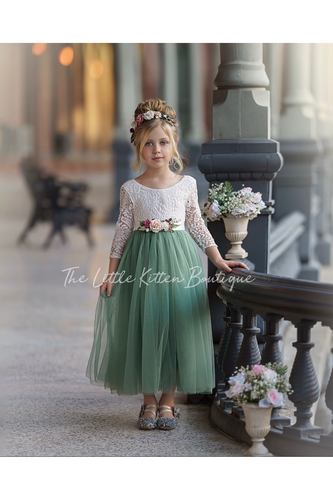 Sage tulle and lace Flower Girl dress