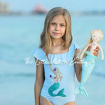 Blue sequins girls mermaid 1 piece swimsuit - 1 piece bathing suit - The Little Kitten Boutique
