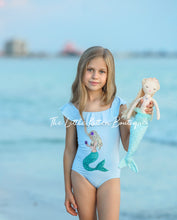 Blue sequins girls mermaid 1 piece swimsuit - 1 piece bathing suit
