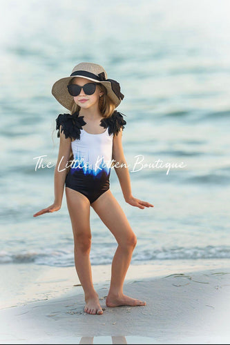 Girls Ombre Swimsuit - 1 piece bathing suit, petal sleeve