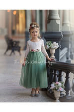 Dusty Blue and Sage Green tulle and lace Flower Girl dress