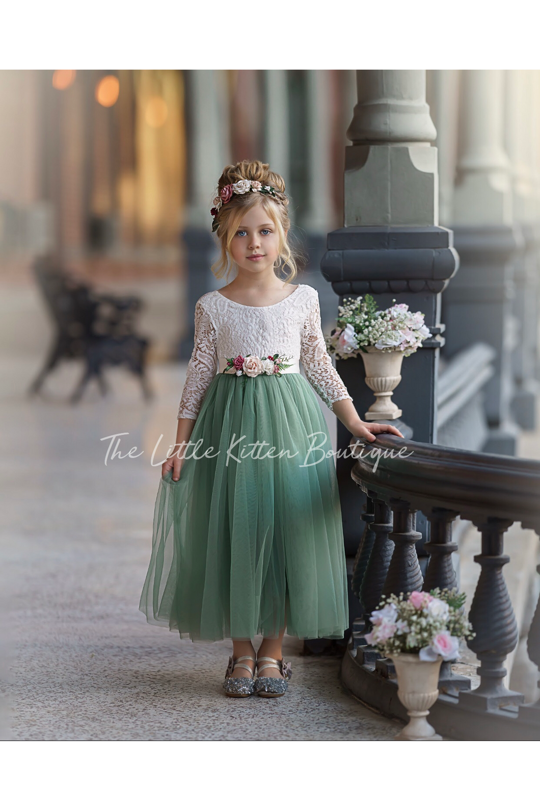 Flower girl dress sage green best sale