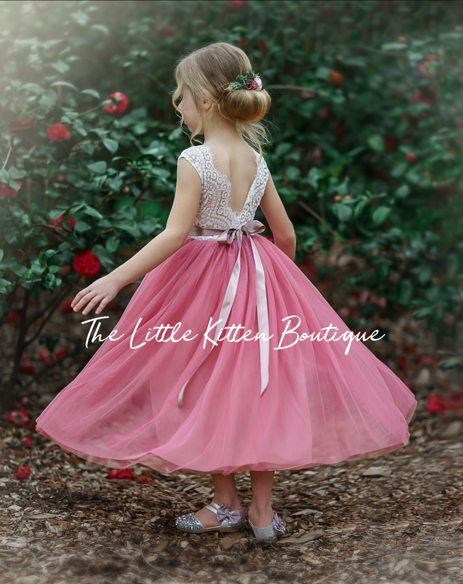 Tulle and Rustic Lace Style Flower Girl Dress – The Little Kitten Boutique