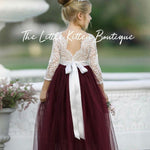 Classic Long Sleeve Tulle and Lace Flower Girl Dress / Girls Special Occasion Dress - The Little Kitten Boutique