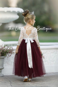 Classic Long Sleeve Tulle and Lace Flower Girl Dress / Girls Special Occasion Dress