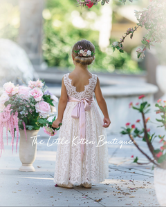 Rustic Rose, Ivory and White Lace Flower Girl Dress