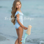 Blue sequins girls mermaid 1 piece swimsuit - 1 piece bathing suit - The Little Kitten Boutique
