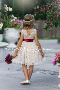 Sleeveless Knee Length Lace Flower Girl Dress
