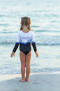 Blue Ombre girls 1 piece swimsuit with rash guard - 1 piece bathing suit