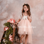 Blush Tulle High Low Flower Girl Dress / Girls Special Occasion Dress - The Little Kitten Boutique