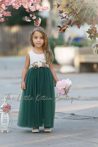 Forest Green, Prima Pink and Mauve Flower Girl Dresses