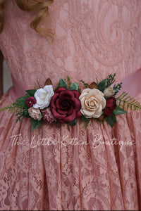 Rose and Peony Floral Satin Sashes