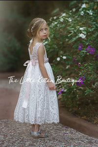 White and Ivory Lace Flower Girl Dresses