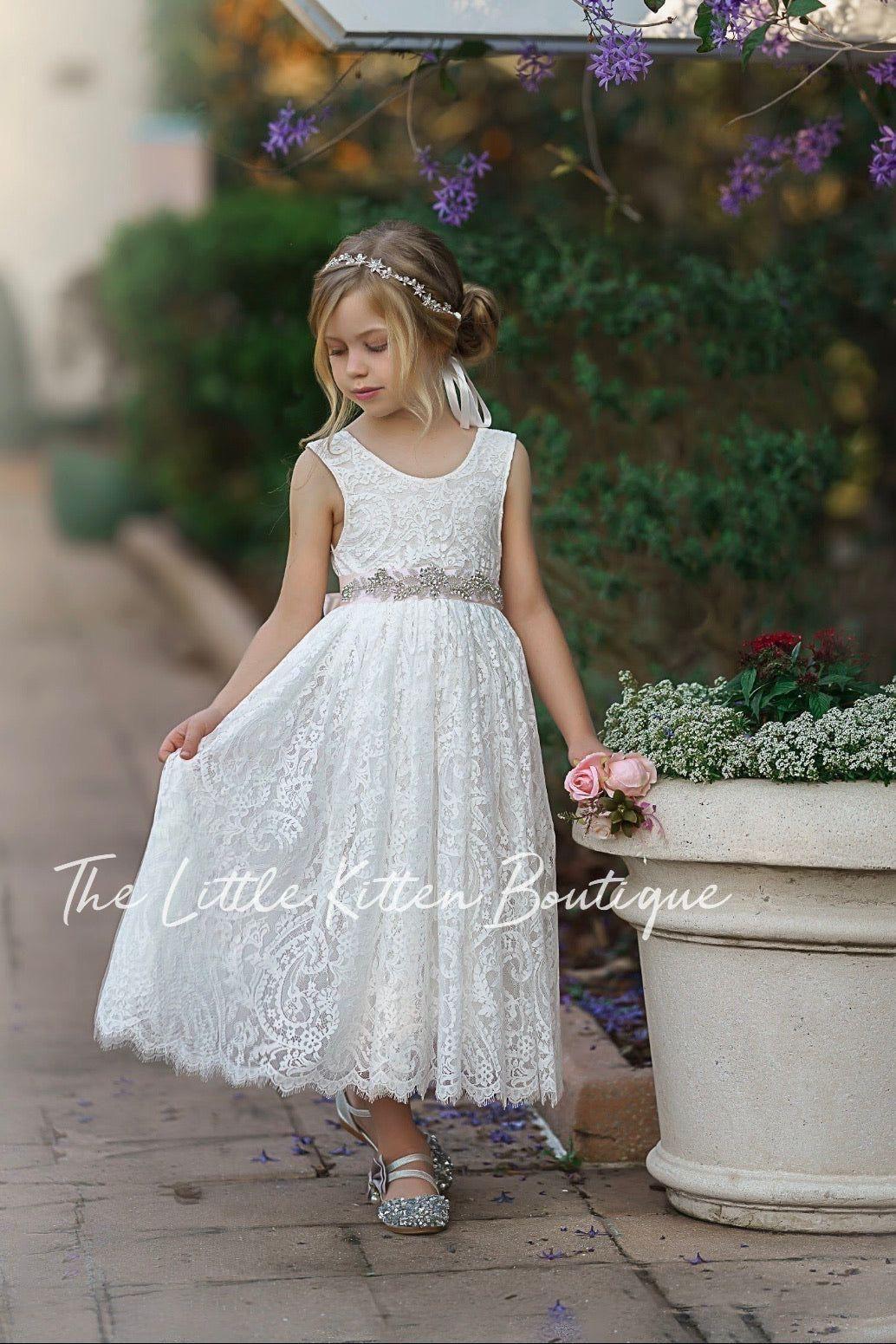 Lace Flower Girl Dress - The Little Kitten Boutique