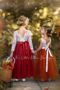 Long Sleeve and Sleeveless, Fall Inspired, Burnt Orange and Rust Flower Girl Dresses