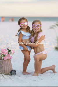 Blue pom pom 2 piece Swimsuit - 2 piece bathing suit