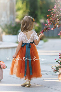 Fall Inspired Burnt Orange short sleeve flower girl dress