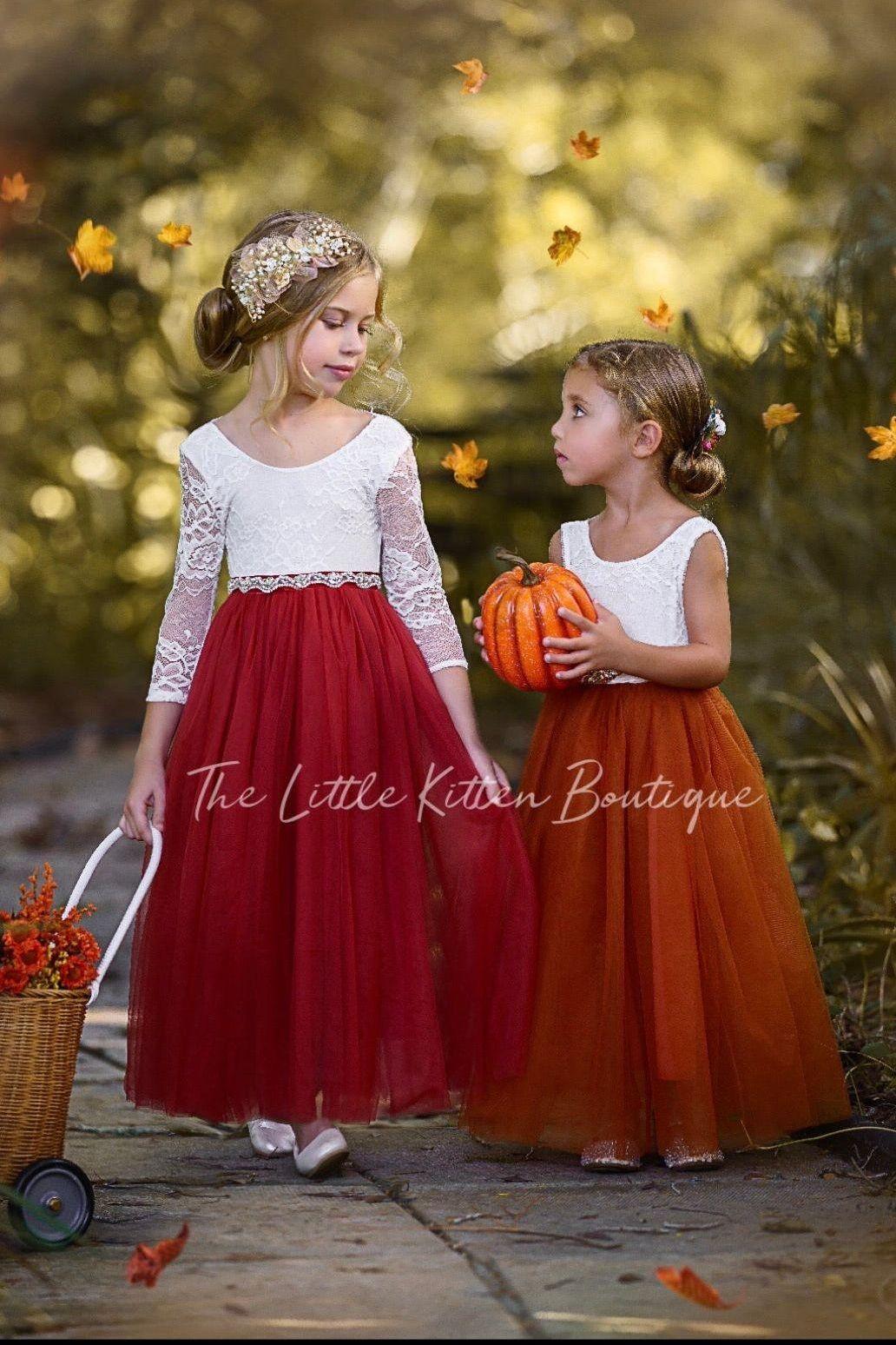 Long Sleeve and Sleeveless, Fall Inspired, Burnt Orange and Rust Flower Girl Dresses