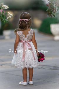 Sleeveless Knee Length Lace Flower Girl Dress