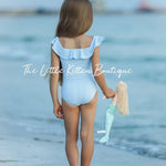 Blue sequins girls mermaid 1 piece swimsuit - 1 piece bathing suit - The Little Kitten Boutique