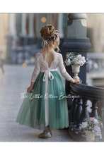 Dusty Blue and Sage Green tulle and lace Flower Girl dress