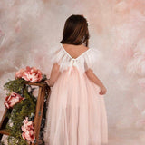 Blush Tulle High Low Flower Girl Dress / Girls Special Occasion Dress - The Little Kitten Boutique