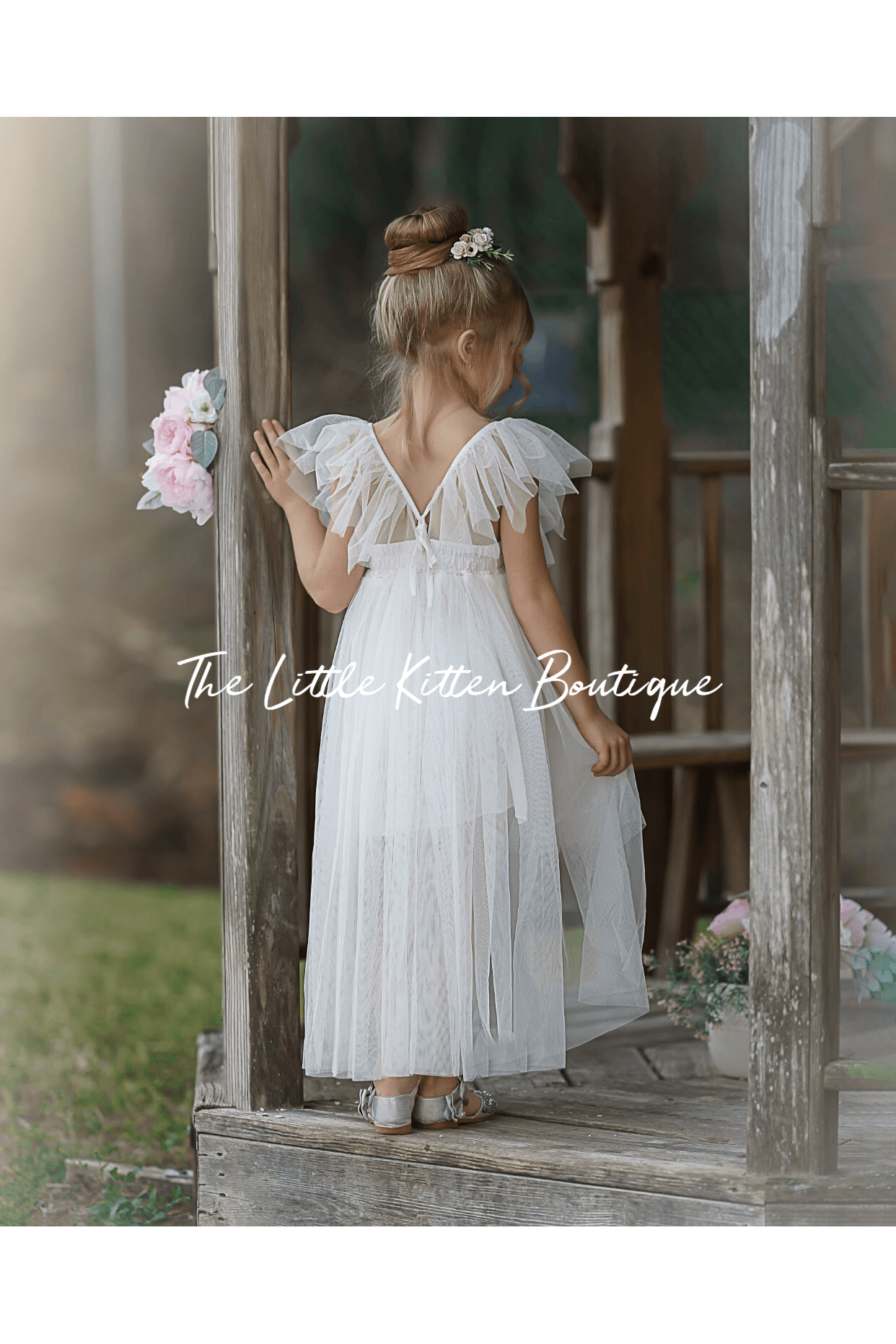 Blush Tulle High Low Flower Girl Dress / Girls Special Occasion Dress - The Little Kitten Boutique
