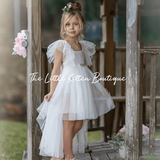 Blush Tulle High Low Flower Girl Dress / Girls Special Occasion Dress - The Little Kitten Boutique